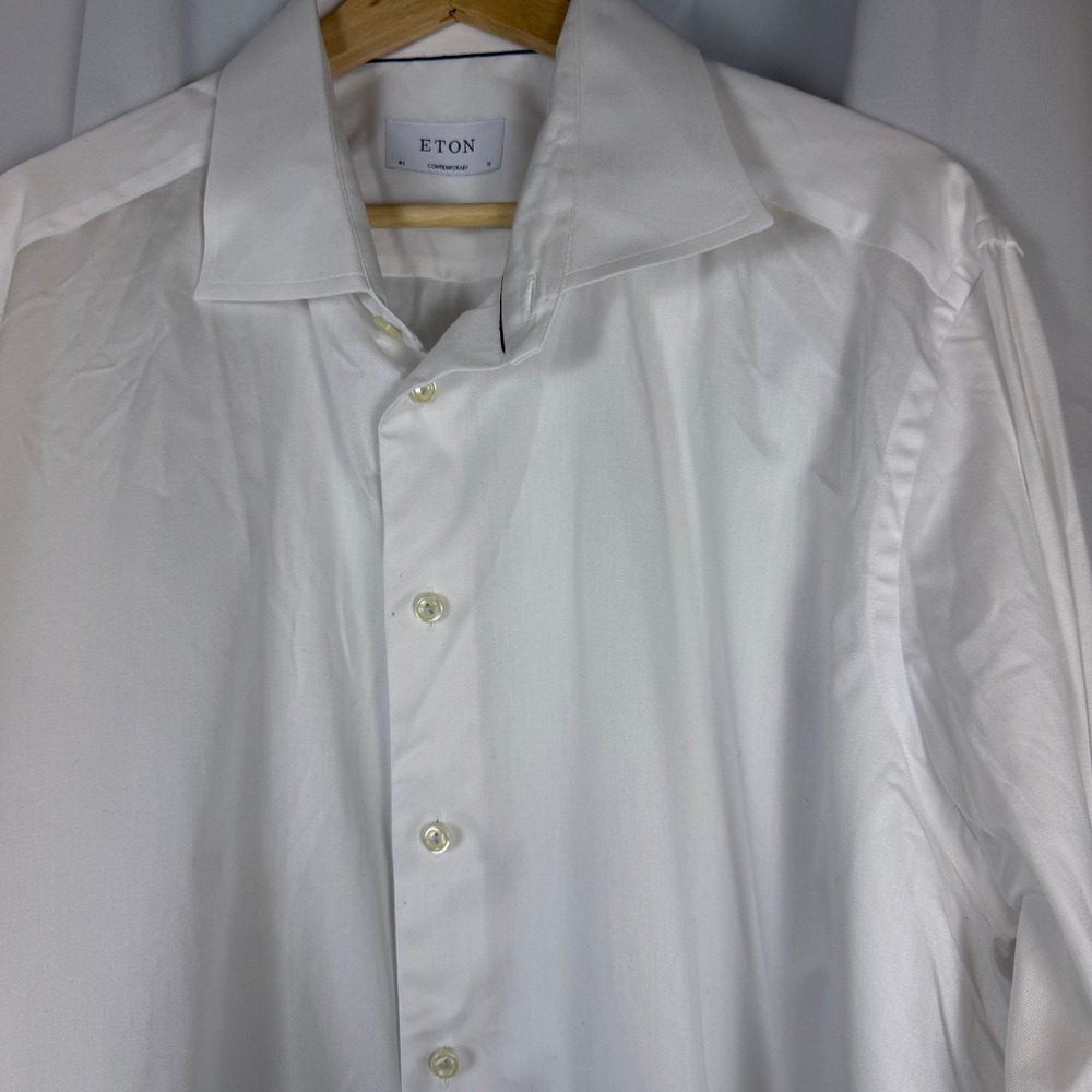 Eton Contemporary Fit White Cotton Dress Shirt Mens 18 46 Spread Collar